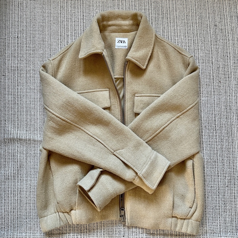 Zara Men Wool Jacket Beige Medium Winter 2023 Collection